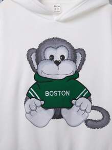 SHEIN 男大童卡通圖案連帽加絨內裏運動衫 - 白色 - 查看 3