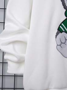 SHEIN 男大童卡通圖案連帽加絨內裏運動衫 - 白色 - 查看 4