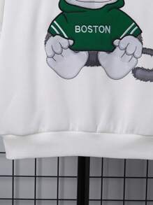 SHEIN 男大童卡通圖案連帽加絨內裏運動衫 - 白色 - 查看 7