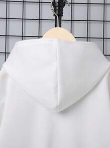 SHEIN 男大童卡通圖案連帽加絨內裏運動衫 - 白色 - 查看 8