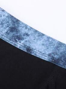 男士3入組幾何印花織帶拼接頂針平角內褲 - 黑色 - 查看 3