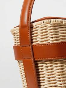 MOTF PREMIUM WOVEN PU LEATHER TRIM BUCKET BAG - Brown - View 3