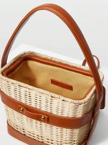 MOTF PREMIUM WOVEN PU LEATHER TRIM BUCKET BAG - Brown - View 4