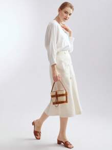 MOTF PREMIUM WOVEN PU LEATHER TRIM BUCKET BAG - Brown - View 9