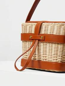 MOTF PREMIUM WOVEN PU LEATHER TRIM BUCKET BAG - Brown - View 11