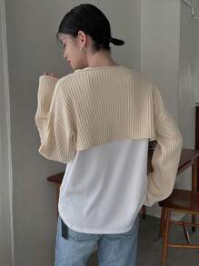 DAZY 1pc Drop Shoulder Lace Up Front Cardigan - Apricot - View 2