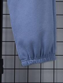 SHEIN 男大童卡通和字母圖案保暖套頭衫和運動褲 - 藍白色 - 查看 4