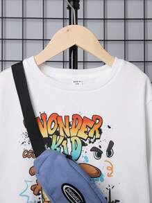 SHEIN 男大童卡通和字母圖案保暖套頭衫和運動褲 - 藍白色 - 查看 15