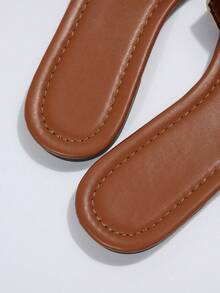 女式平底凉鞋，带 C 字母镂空露趾拖鞋，纯色沙滩装，夏季 - 棕色 - 查看 6