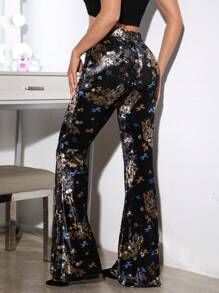 EastFlair 龍印花喇叭絲絨長褲 - 彩色 - 查看 2