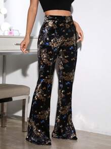 EastFlair 龍印花喇叭絲絨長褲 - 彩色 - 查看 4