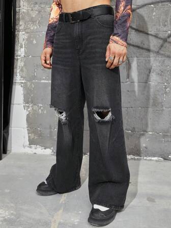Lockere Passform Herren Zerrissene Wide-leg-jeans
