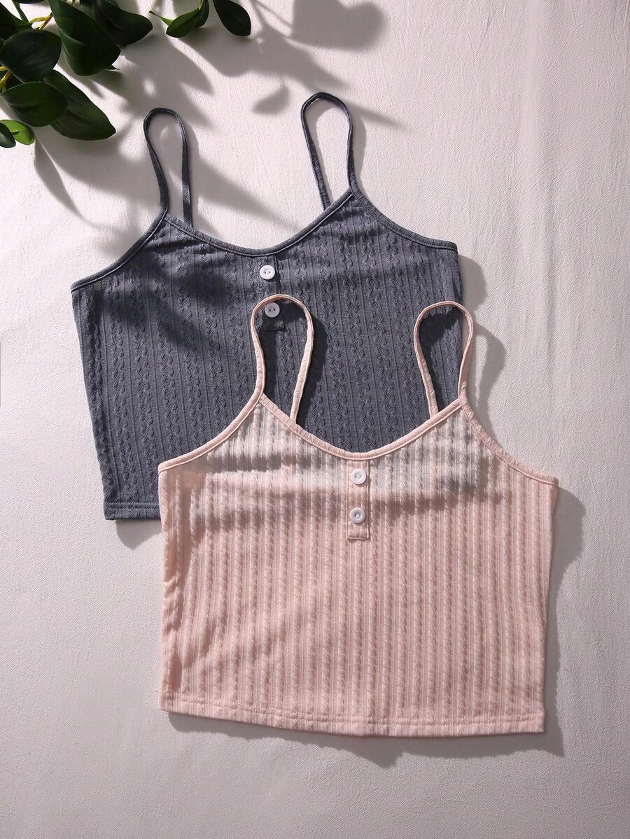 2pcs Button Front Cami Top - Multicolor - View 1