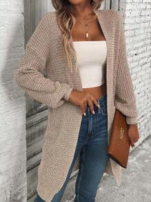 EMERY ROSE Fashionable Casual Versatile Loose Textured Floral Chiffon Women Cardigan Sweater, Comfortable For Autumn/Winter - Khaki - View 4