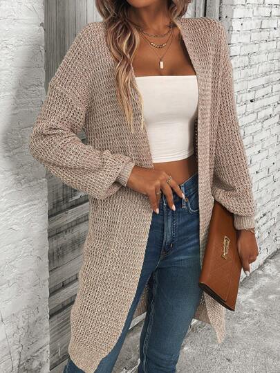 EMERY ROSE Fashionable Casual Versatile Loose Textured Floral Chiffon Women Cardigan Sweater, Comfortable For Autumn/Winter