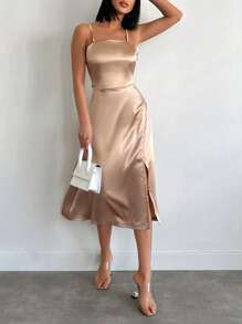Solid Split Thigh Cami Dress