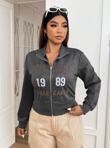 SHEIN EZwear Plus Letter Graphic Zip Up Jacket