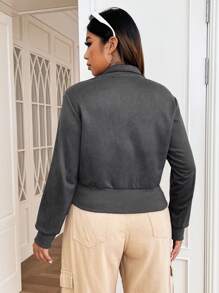 SHEIN EZwear Plus Letter Graphic Zip Up Jacket