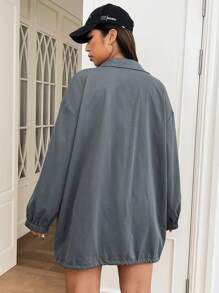 SHEIN EZwear Plus Drop Shoulder Drawstring Hem Jacket Winter Fall Autumn