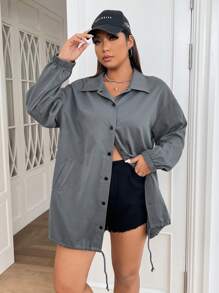 SHEIN EZwear Plus Drop Shoulder Drawstring Hem Jacket Winter Fall Autumn