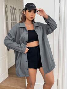 SHEIN EZwear Plus Drop Shoulder Drawstring Hem Jacket Winter Fall Autumn