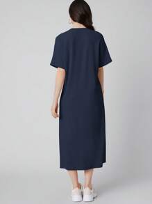 Mulvari 落肩袖素色T恤連衣裙 - 藏蓝色 - 查看 2
