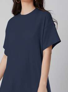 Mulvari 落肩袖素色T恤連衣裙 - 藏蓝色 - 查看 5
