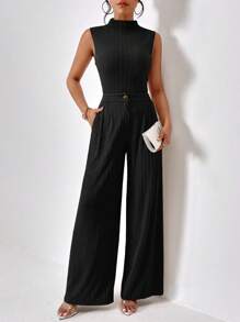 Firerie Mock Neck Tank Top & Wide Leg Trousers - Black - View 1