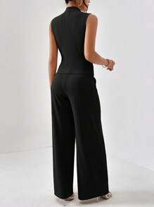 Firerie Mock Neck Tank Top & Wide Leg Trousers - Black - View 2