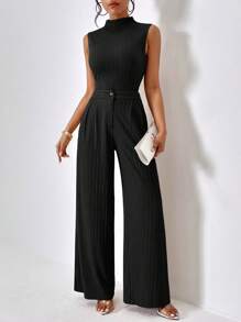 Firerie Mock Neck Tank Top & Wide Leg Trousers - Black - View 3