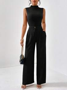 Firerie Mock Neck Tank Top & Wide Leg Trousers - Black - View 6