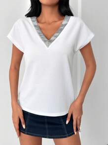 RueChic Contrast Trim Batwing Sleeve Tee - White - View 1