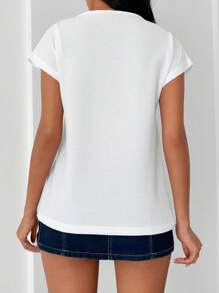 RueChic Contrast Trim Batwing Sleeve Tee - White - View 2