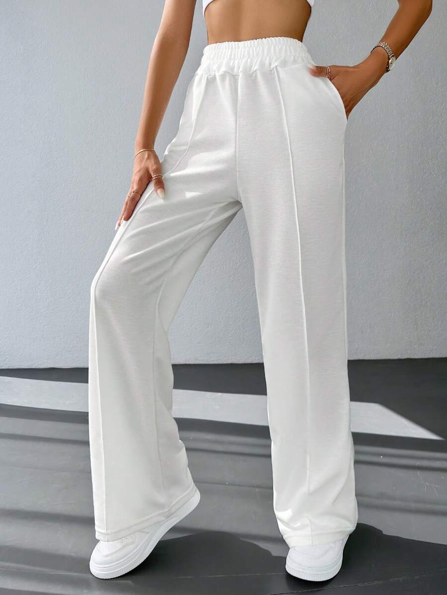 RueChic 纯色斜口袋阔腿运动裤