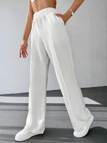 RueChic 纯色斜口袋阔腿运动裤