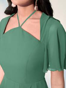 Modelyn 素色蝴蝶袖層疊下擺洋裝 - 綠色 - 查看 6