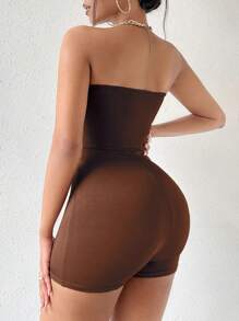 SHEIN Unity Cut Out Tube Unitard Romper - Coffee Brown - View 2