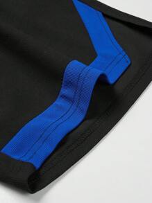 Aesthetic Post 男士字母圖案拼接邊T恤&腰部抽繩短褲 - 黑色 - 查看 3