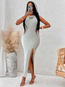 SHEIN Slayr 素色連帽背心連衣裙 - 灰色 - 查看 4