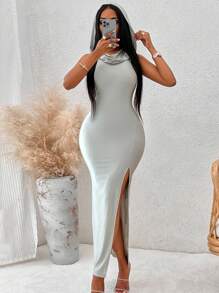 SHEIN Slayr 素色連帽背心連衣裙 - 灰色 - 查看 6