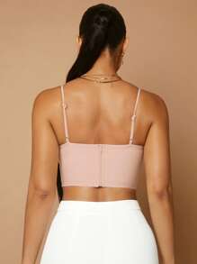 SHEIN BAE Top de tirantes de cheurón con diseño de encaje - Rosa Pálido - Ver 2