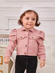 SHEIN Áo khoác da lộn giả tay phồng cho bé gái - Bụi hồng - Xem 1