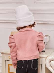 SHEIN Áo khoác da lộn giả tay phồng cho bé gái - Bụi hồng - Xem 2