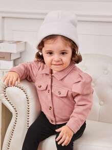 SHEIN Áo khoác da lộn giả tay phồng cho bé gái - Bụi hồng - Xem 3