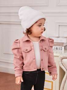 SHEIN Áo khoác da lộn giả tay phồng cho bé gái - Bụi hồng - Xem 4