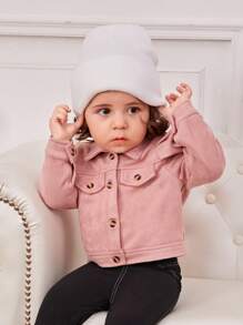 SHEIN Áo khoác da lộn giả tay phồng cho bé gái - Bụi hồng - Xem 6