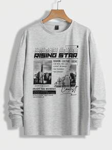 GENTILAND 男士建築物和標語圖案T恤 - 淺灰色 - 查看 1