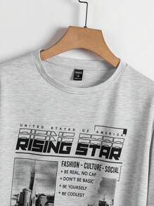 GENTILAND 男士建築物和標語圖案T恤 - 淺灰色 - 查看 3