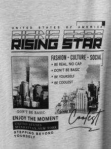 GENTILAND 男士建築物和標語圖案T恤 - 淺灰色 - 查看 4