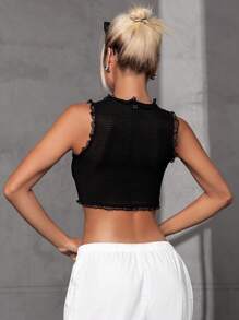 GENKIRA 木耳邊短款背心 - 黑色 - 查看 2